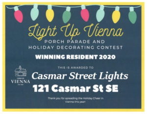 Light Up Vienna Porch Parade and Holiday Decorating Contest Winning Resident 2020